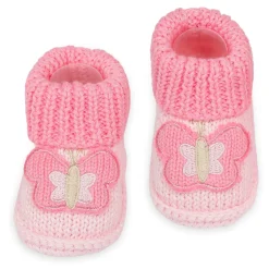 Butterfly Newborn Crochet Socks Booties - Pink