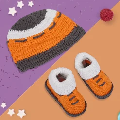 Cap And Booties Gift Set Soft Knitted Orange