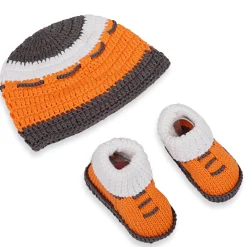 Cap And Booties Gift Set Soft Knitted Orange