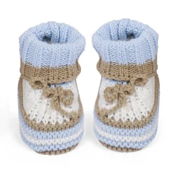 Cap And Booties Gift Set Soft Knitted Blue And White