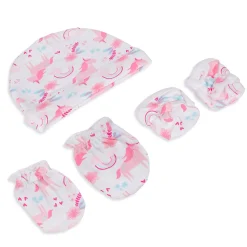 Cap Mittens And Booties Gift Set Unicorn Pink
