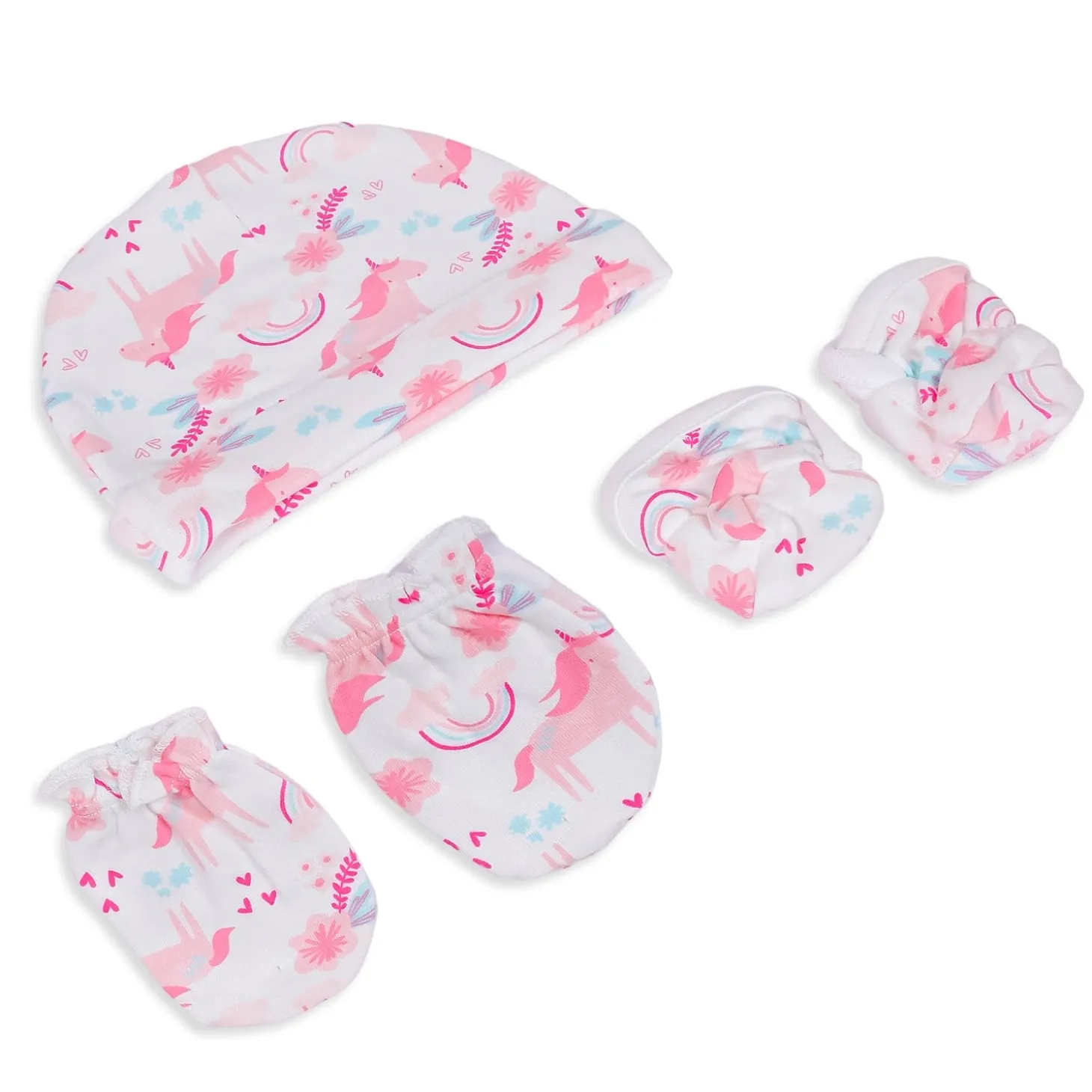 Cap Mittens And Booties Gift Set Unicorn Pink