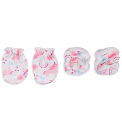 Cap Mittens And Booties Gift Set Unicorn Pink