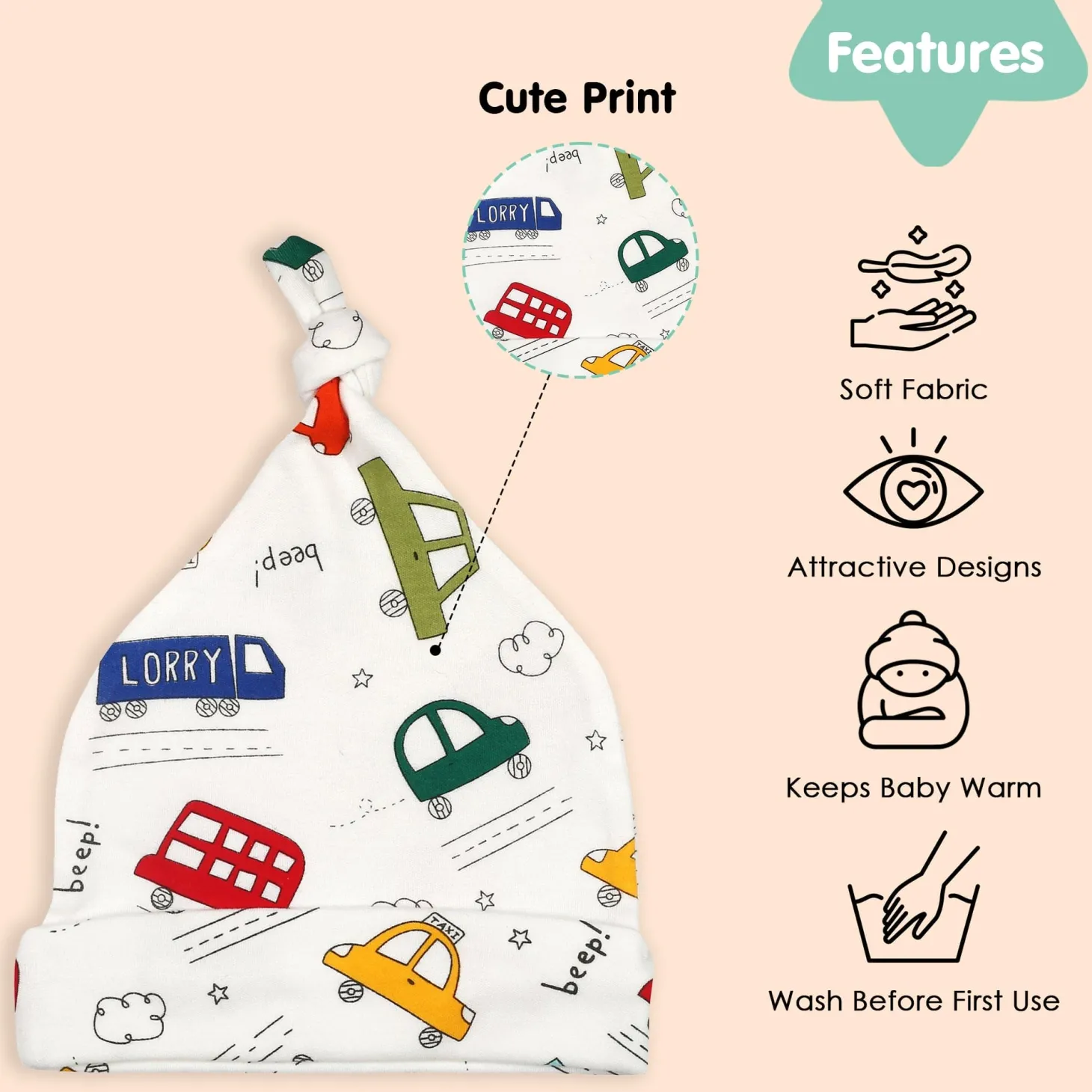 Car Series Multicolour 3 Pk Caps