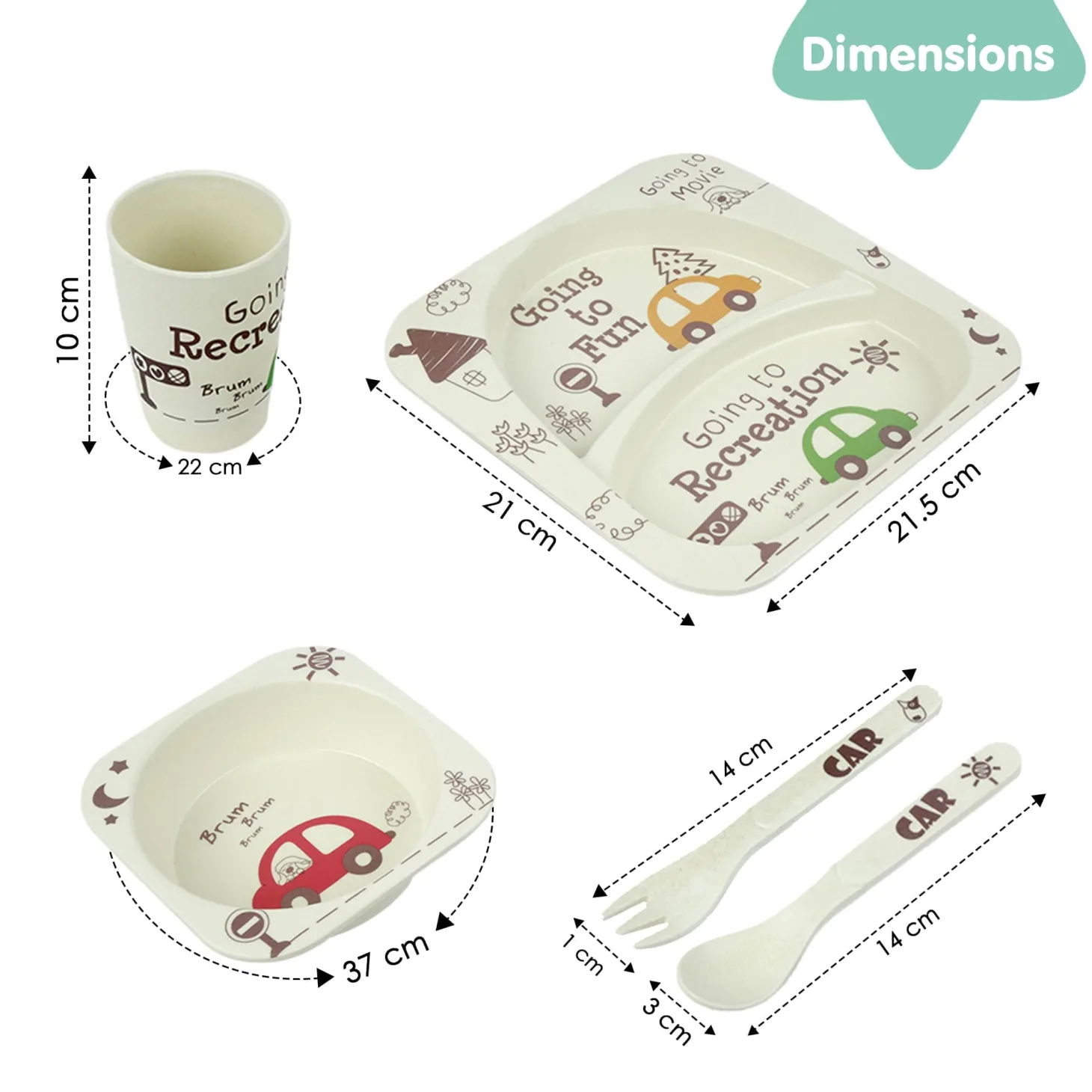 Car White Bamboo Fiber Dinner Set