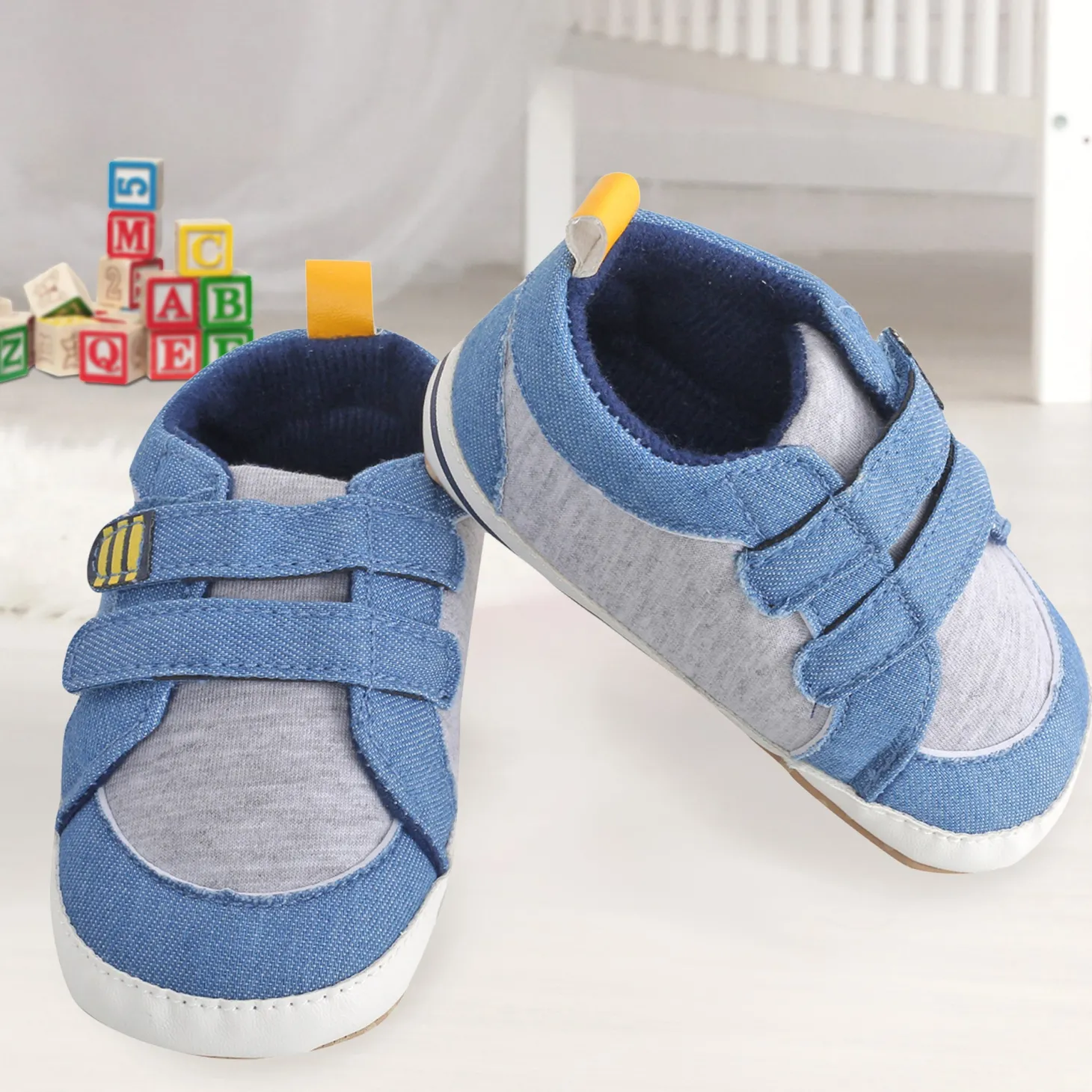 Casual Blue And Grey Velcro Booties