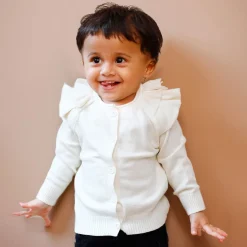 Charming Frilly Premium Full Sleeves Knitted Cardigan - Off White