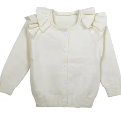Charming Frilly Premium Full Sleeves Knitted Cardigan - Off White
