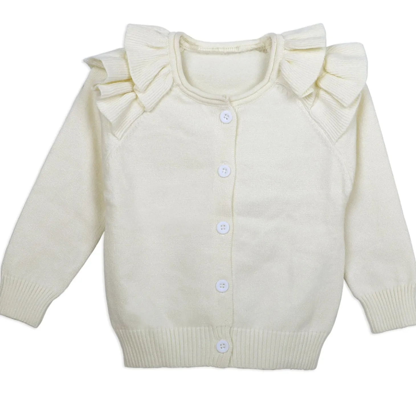 Charming Frilly Premium Full Sleeves Knitted Cardigan - Off White