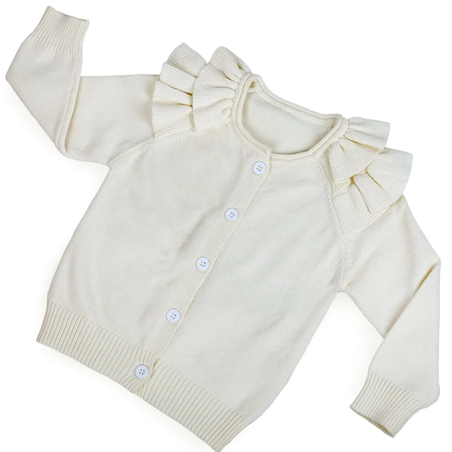 Charming Frilly Premium Full Sleeves Knitted Cardigan - Off White