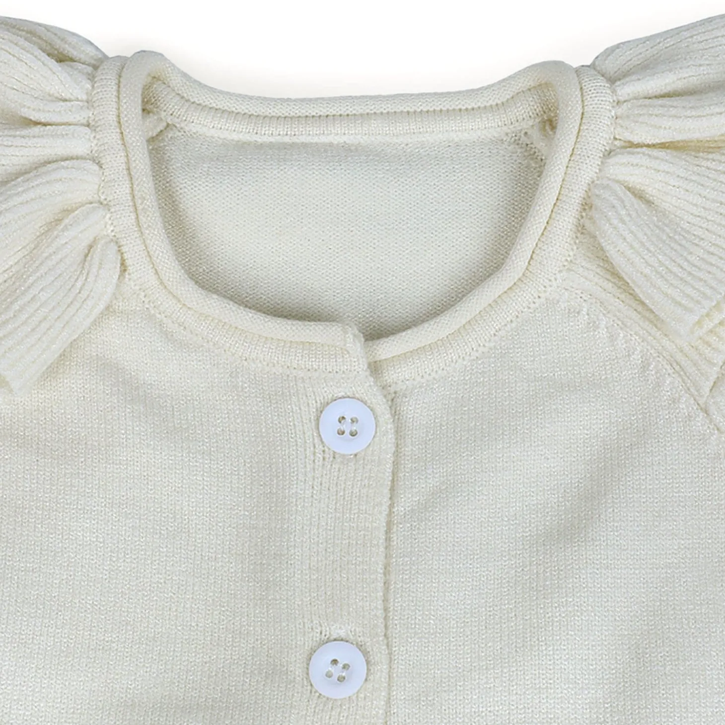 Charming Frilly Premium Full Sleeves Knitted Cardigan - Off White