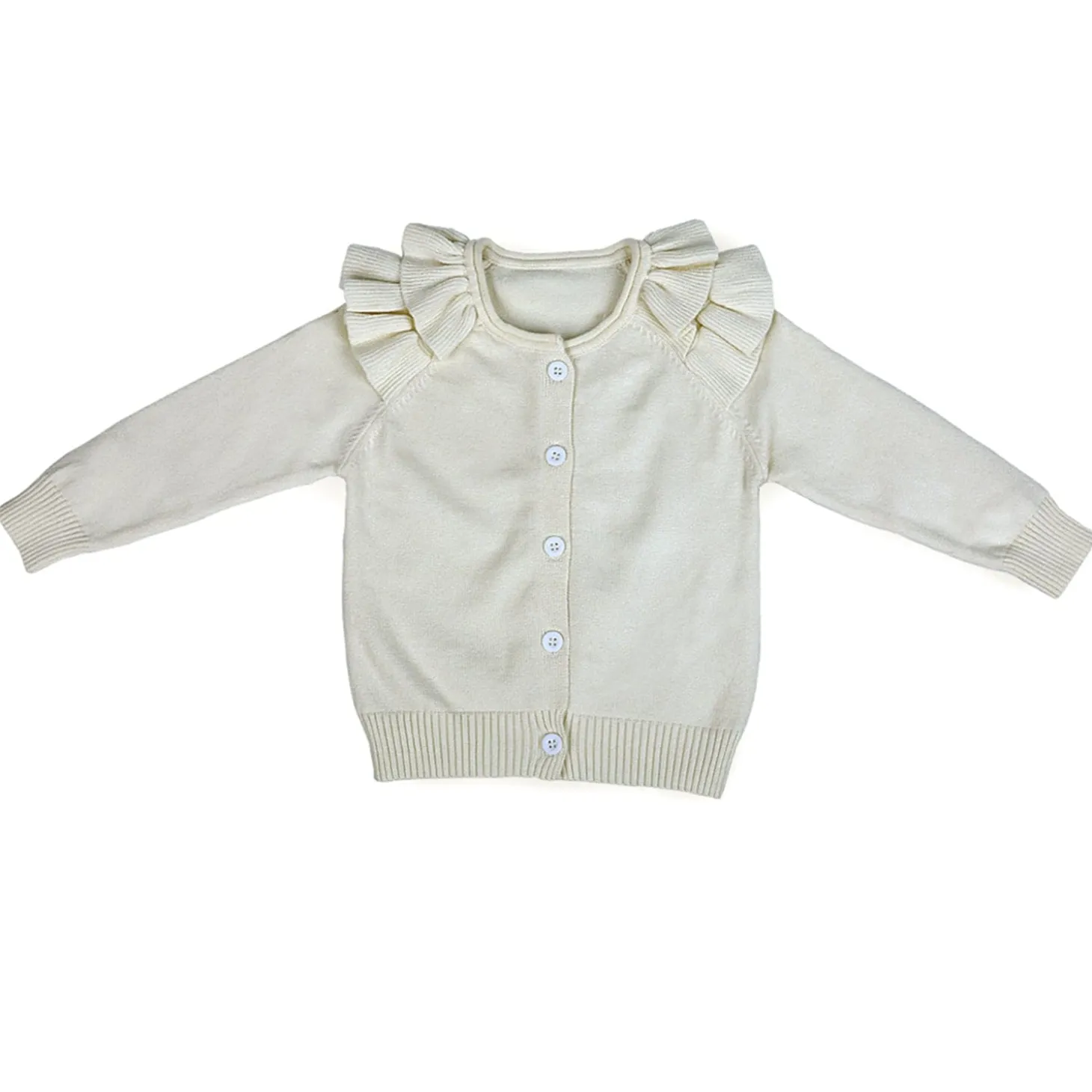Charming Frilly Premium Full Sleeves Knitted Cardigan - Off White