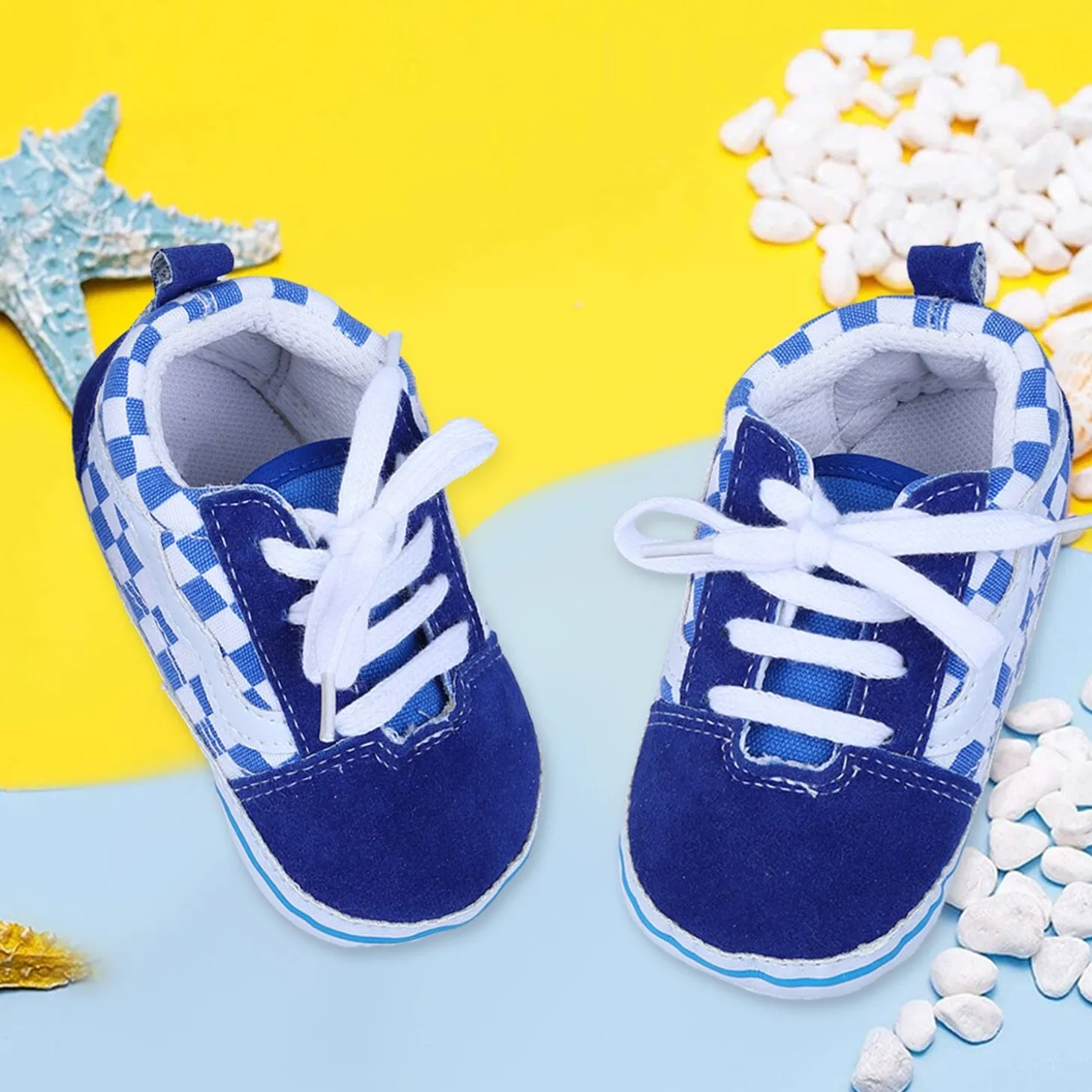 Checkered Lace-Up Casual Soft Sole Anti-Slip Sneaker Booties - Blue