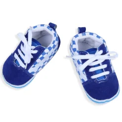 Checkered Lace-Up Casual Soft Sole Anti-Slip Sneaker Booties - Blue