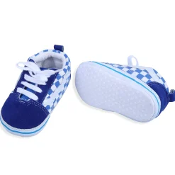 Checkered Lace-Up Casual Soft Sole Anti-Slip Sneaker Booties - Blue