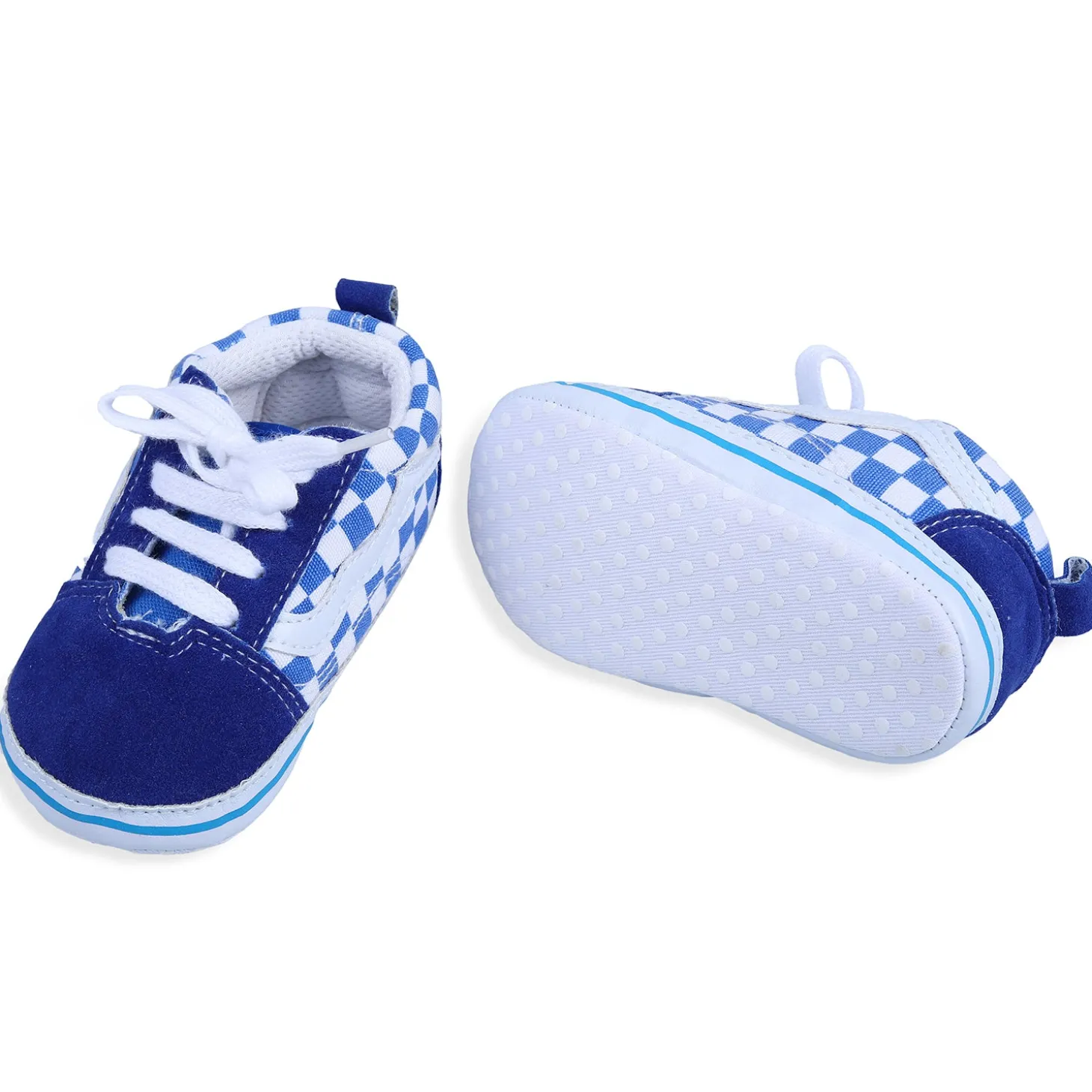 Checkered Lace-Up Casual Soft Sole Anti-Slip Sneaker Booties - Blue