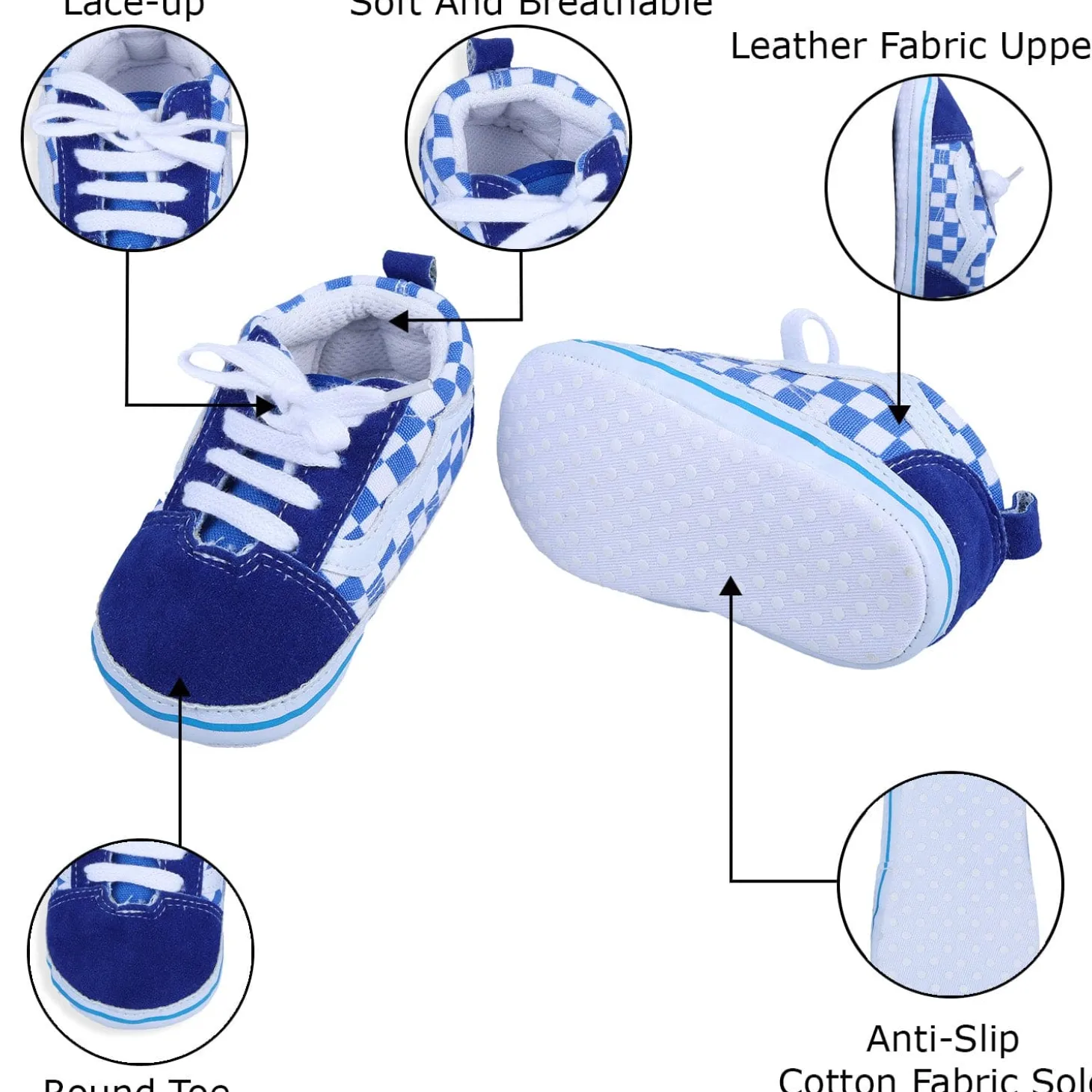 Checkered Lace-Up Casual Soft Sole Anti-Slip Sneaker Booties - Blue