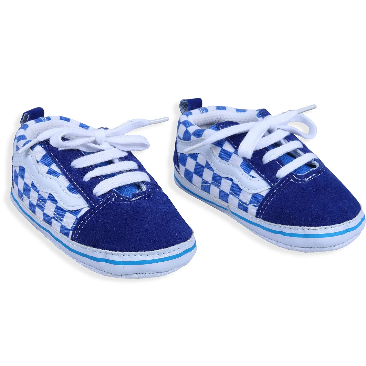 Checkered Lace-Up Casual Soft Sole Anti-Slip Sneaker Booties - Blue