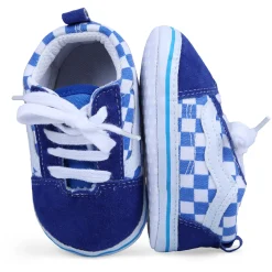 Checkered Lace-Up Casual Soft Sole Anti-Slip Sneaker Booties - Blue