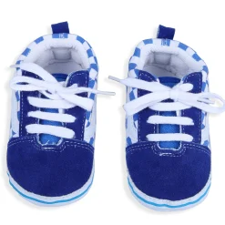 Checkered Lace-Up Casual Soft Sole Anti-Slip Sneaker Booties - Blue