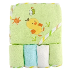 Chick Green Applique Hooded Towel & Wash Cloth Set