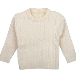 Classic Solid Round Neck Premium Full Sleeves Cable Knit Sweater - Off White