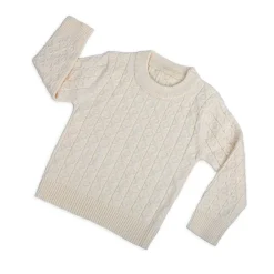 Classic Solid Round Neck Premium Full Sleeves Cable Knit Sweater - Off White