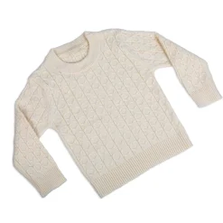 Classic Solid Round Neck Premium Full Sleeves Cable Knit Sweater - Off White