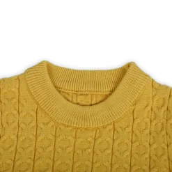 Classic Solid Round Neck Premium Full Sleeves Cable Knit Sweater - Mustard