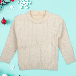 Classic Solid Round Neck Premium Full Sleeves Cable Knit Sweater - Off White
