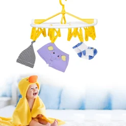 Clothes Hanger Round Foldable 18 Clips Yellow