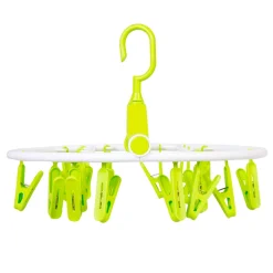 Clothes Hanger Round Foldable 18 Clips Green
