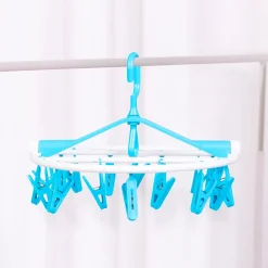 Clothes Hanger Round Foldable 18 Clips Blue