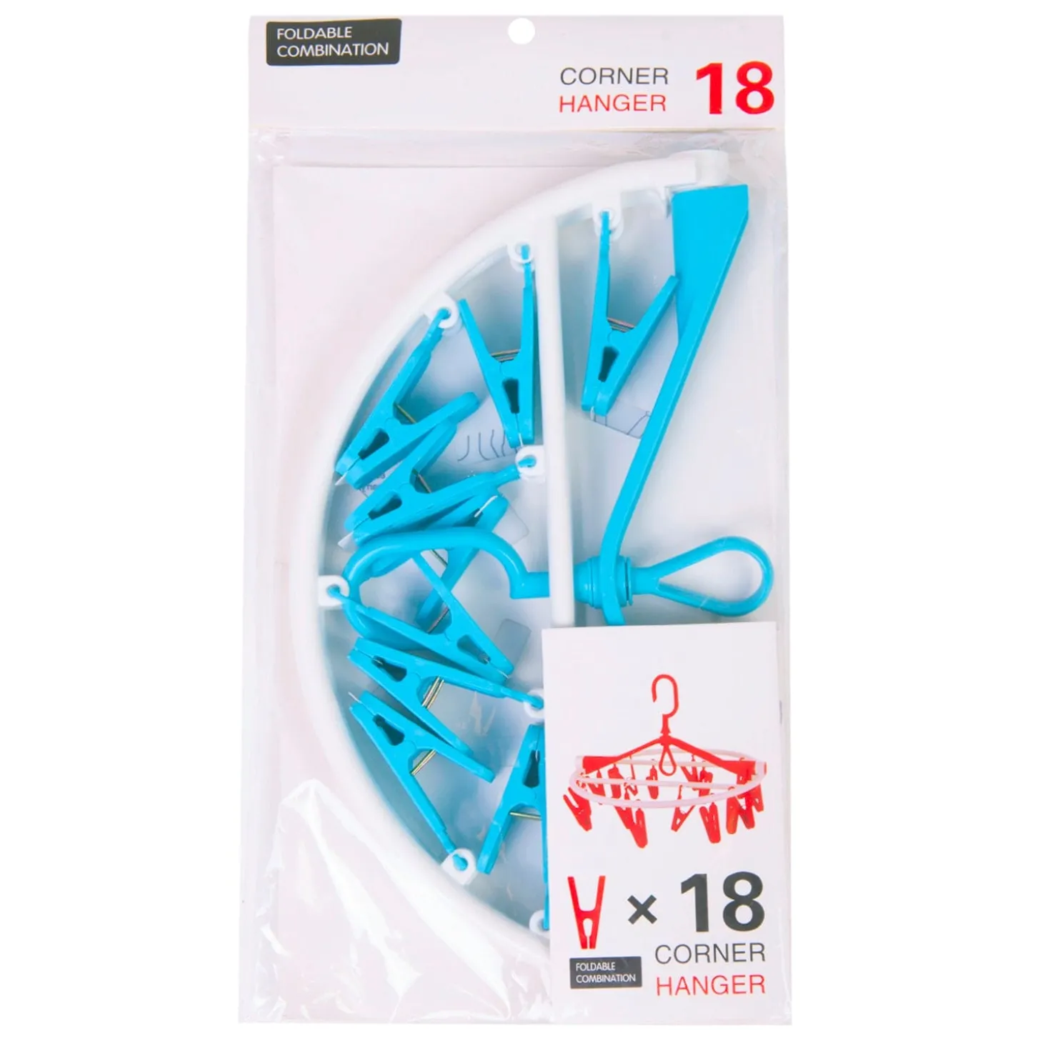 Clothes Hanger Round Foldable 18 Clips Blue