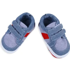 Colour Blocked Cute And Casual Denim Velcro Booties - Blue And Red