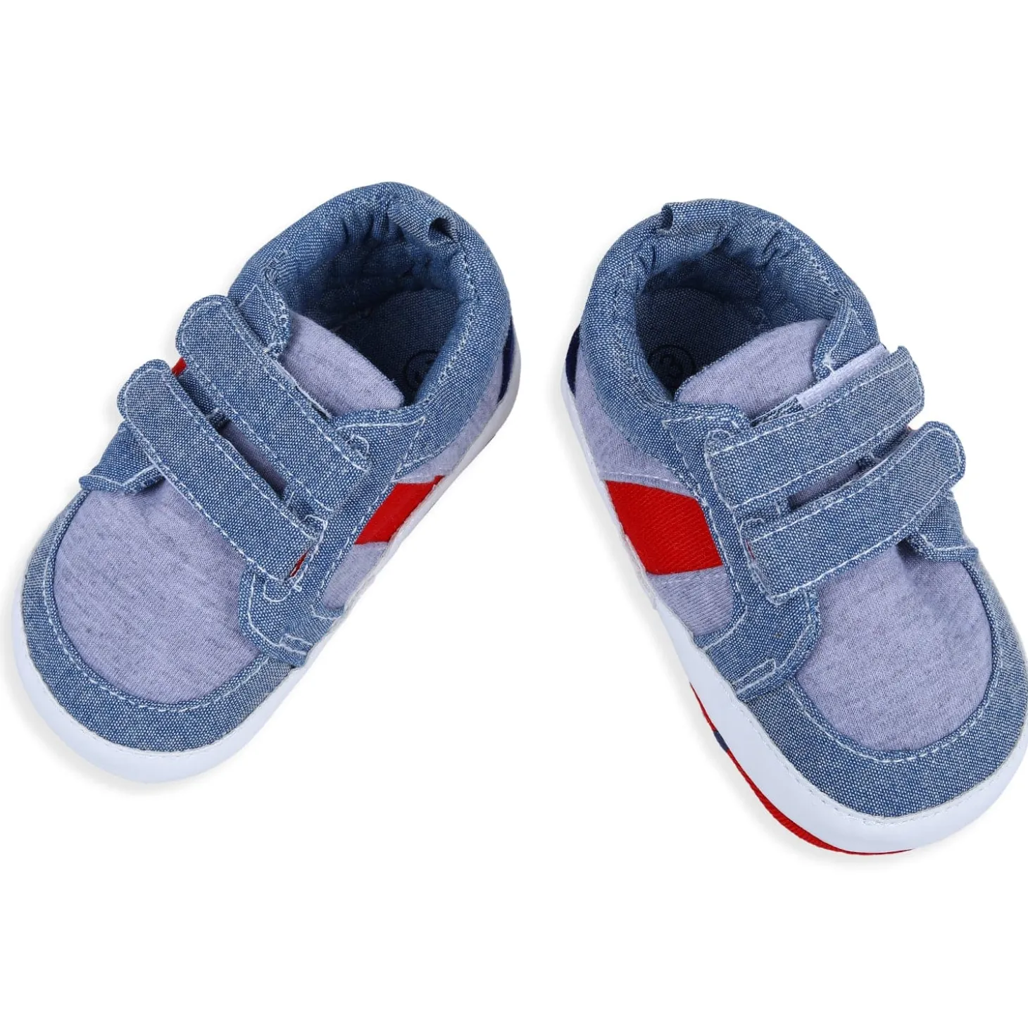 Colour Blocked Cute And Casual Denim Velcro Booties - Blue And Red