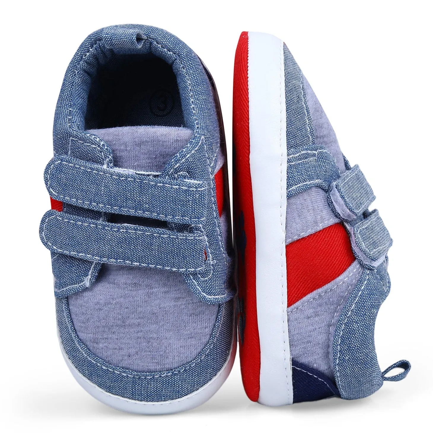 Colour Blocked Cute And Casual Denim Velcro Booties - Blue And Red