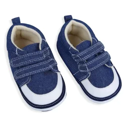 Colour Blocked Hookloop Stylish And Casual Denim Velcro Booties - Blue