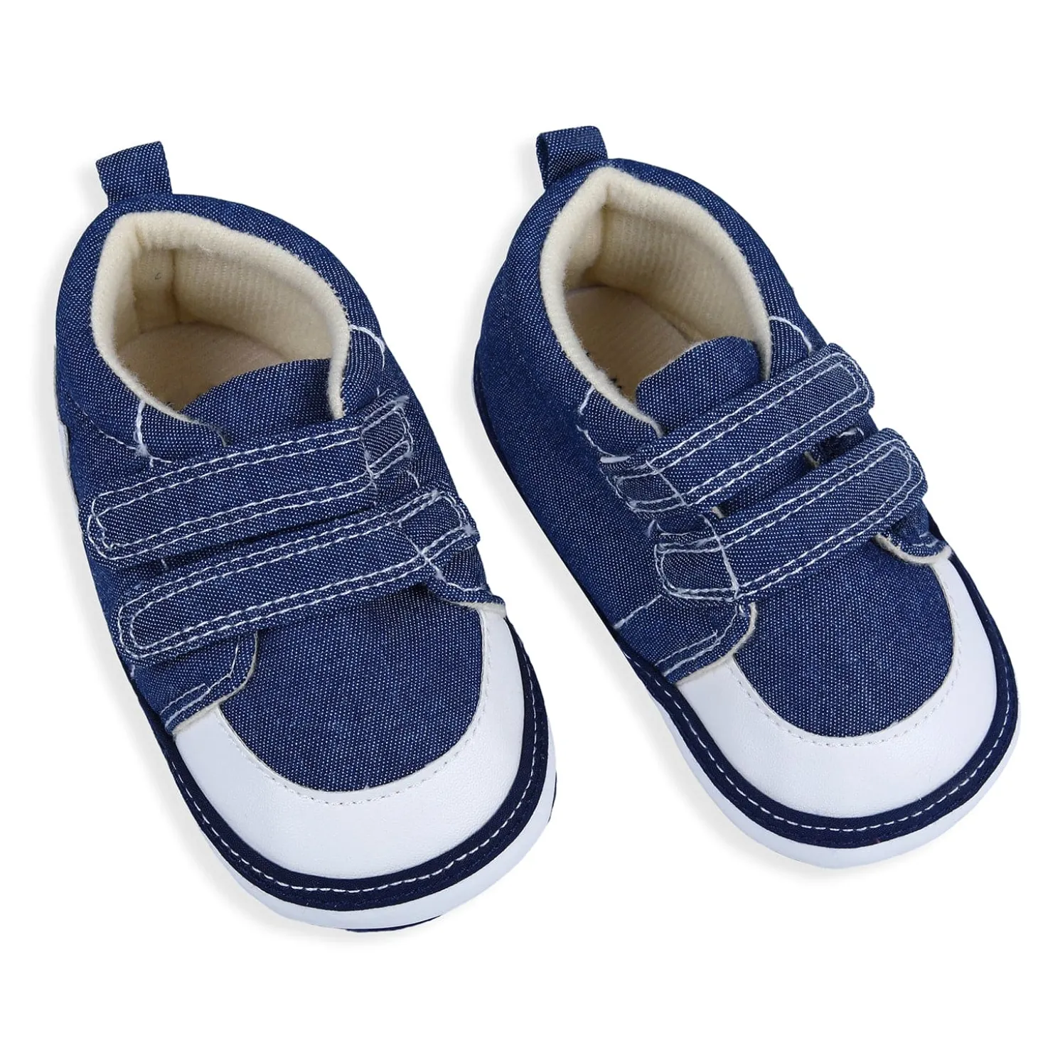 Colour Blocked Hookloop Stylish And Casual Denim Velcro Booties - Blue