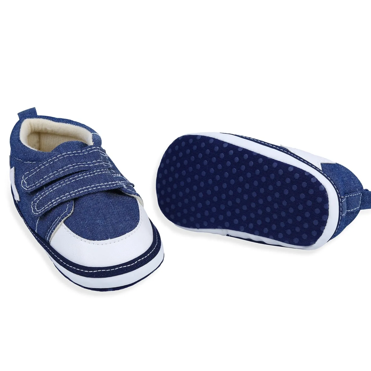 Colour Blocked Hookloop Stylish And Casual Denim Velcro Booties - Blue