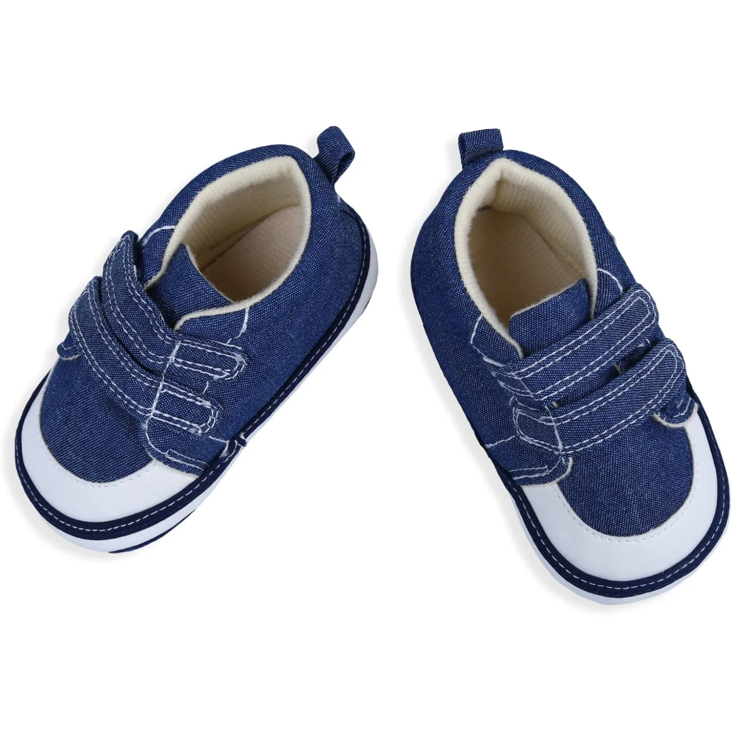 Colour Blocked Hookloop Stylish And Casual Denim Velcro Booties - Blue