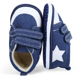 Colour Blocked Hookloop Stylish And Casual Denim Velcro Booties - Blue
