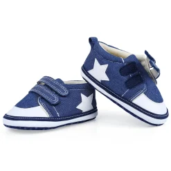Colour Blocked Hookloop Stylish And Casual Denim Velcro Booties - Blue