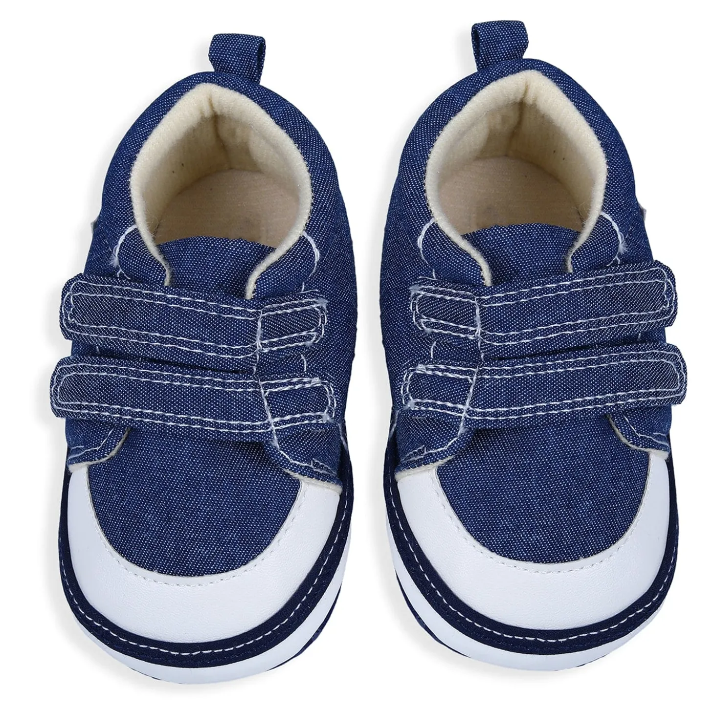 Colour Blocked Hookloop Stylish And Casual Denim Velcro Booties - Blue