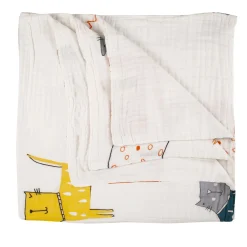 Colourful Cats White Medium Muslin Blanket