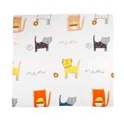 Colourful Cats White Medium Muslin Blanket