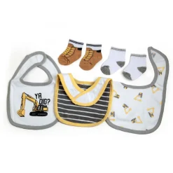 Construction Trucks Yellow Set Of 3 Bibs And 2 Socks