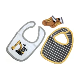 Construction Trucks Yellow Set Of 3 Bibs And 2 Socks