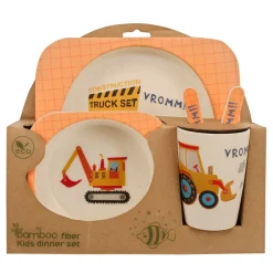 Construction Trucks Yellow Bamboo Fiber Dinner Set