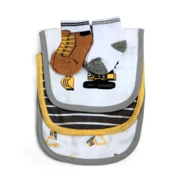 Construction Trucks Yellow Set Of 3 Bibs And 2 Socks